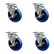 5 Inch Solid Polyurethane Wheel Swivel Top Plate Caster Set with Brake SCC