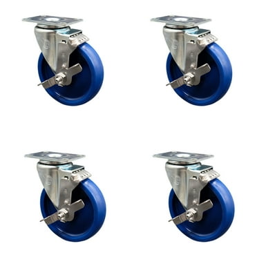 5 Inch Solid Polyurethane Wheel Swivel Top Plate Caster Set with Brake SCC