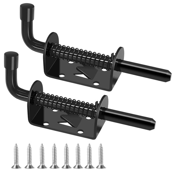 5 Inch Spring Loaded Latch Pin, 2 Packs Heavy Duty Steel Sliding Barrel Bolt Lock Door Lock for Doors, Barn Door, Garage, Shed, 2mm Thickened Outdoor Solid Hardware Latch, Black (Screws Included)