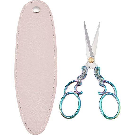 5 Inch Stainless Steel Embroidery Scissors - Tip Vintage Style Knitting Scissors with Leather Sheath