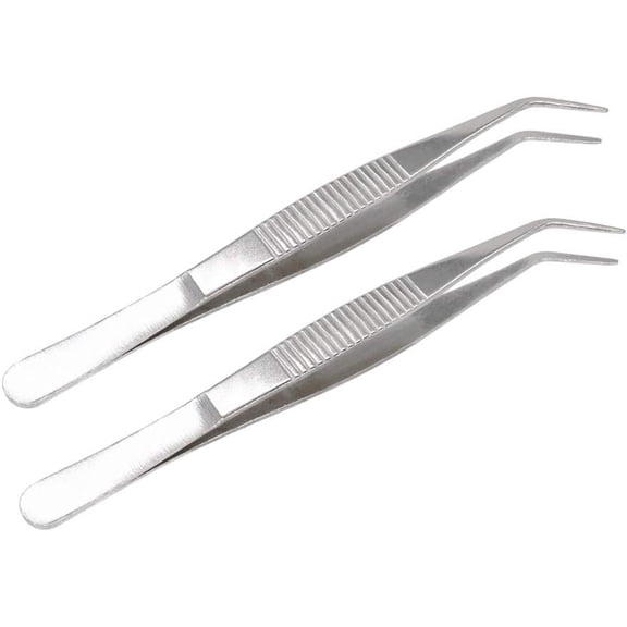 5 Inch Stainless Steel Tweezers with Curved Serrated Tip Multipurpose Forceps for Craft Repairing 2 Pack