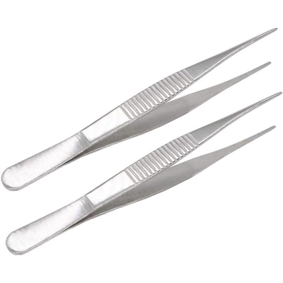 5 Inch Stainless Steel Tweezers with Straight Serrated Tip Multipurpose Forceps for Craft Repairing 2 Pack