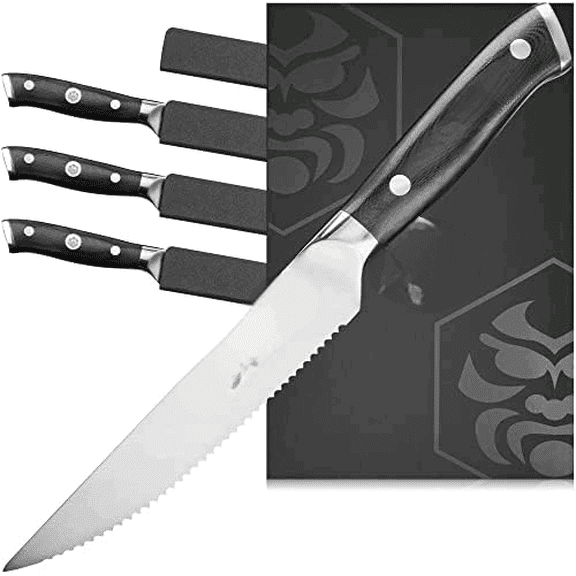 5-Inch Steak Knife 4 Pack Set - Dynasty Series - Forged ThyssenKrupp German HC Steel - G10 Handle with Blade Guards$$Home Decor, Kitchen, & Other