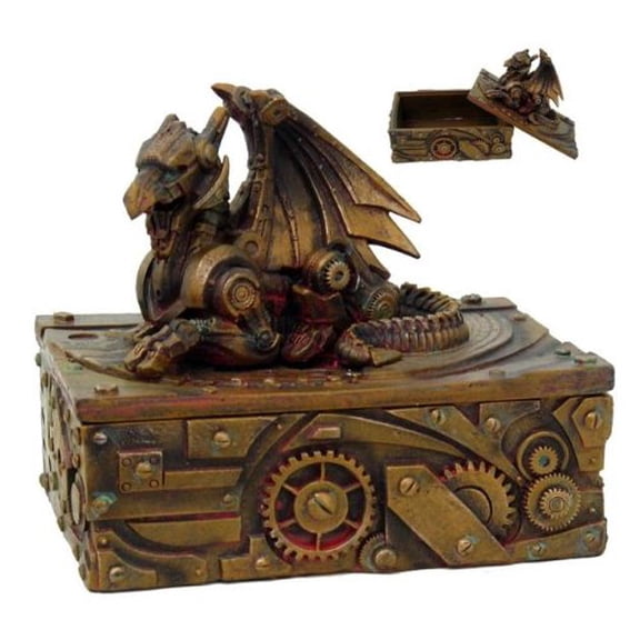 Pacific Giftware PTC 5 Inch Steampunk Dragon Topped Mechanical Box Statue Figurine
