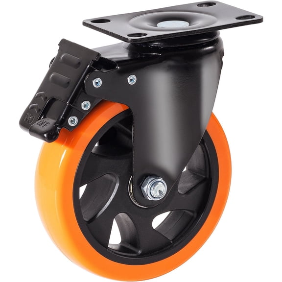 5-Inch Swivel Plate Caster Wheels with A/B Locking, Set of 4  Heavy Duty 450 lbs Capacity, No Noise PVC Non-Marking Wheels for Cart, Furniture, Workbench