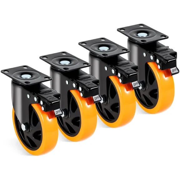 5 Inch Swivel Plate Caster Wheels Set of 4 with Security AB Locking No Noise PVC Heavy Duty 450 lbs Load Capacity Non Marking for Cart Furniture Workbench