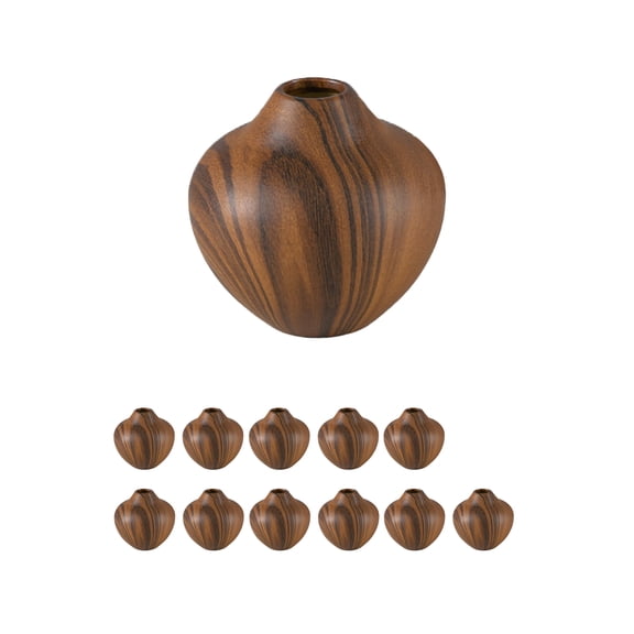 5 Inch Tall Ceramic Vase, Rounded Shape, Wood Grain Finish