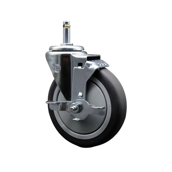 5 Inch Thermo Rubber Wheel Swivel 7/16 Inch Grip Ring Stem Caster with Brake
