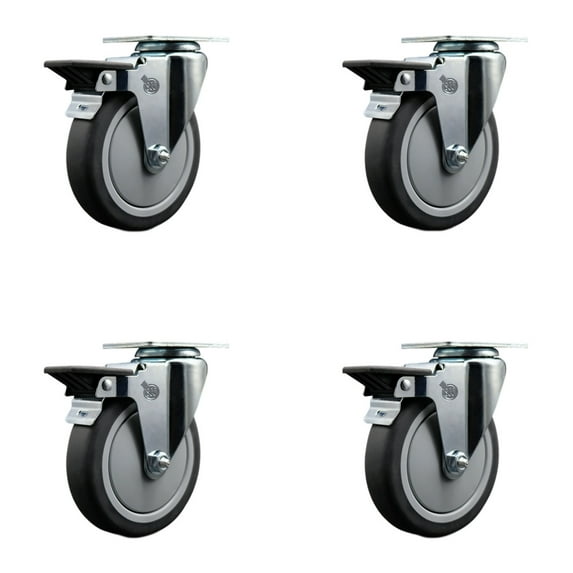 5 Inch Thermo Rubber Wheel Swivel Top Plate Caster Set with Posi Brake