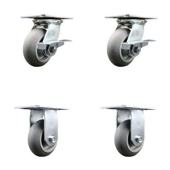 5 Inch Thermoplastic Caster Set with Roller Bearing 2 Brakes and 2 Rigid SCC