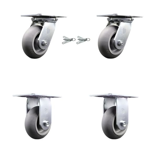 5 Inch Thermoplastic Caster Set with Roller Bearing 2 Swivel Lock and 2 Rigid