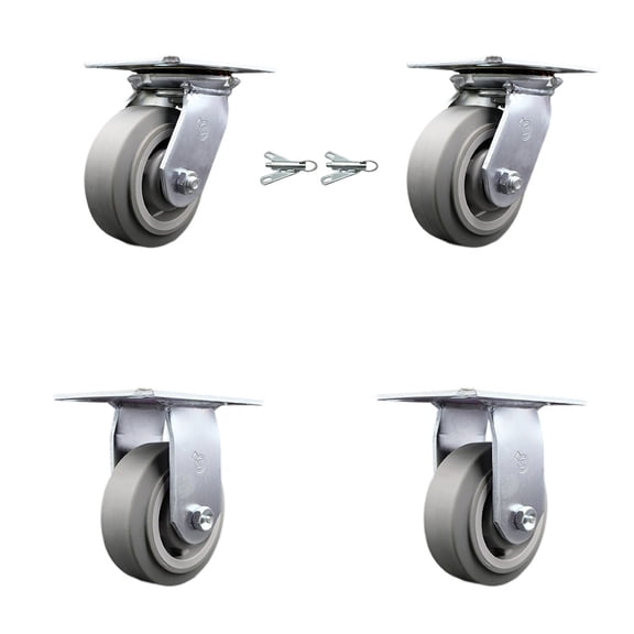 5 Inch Thermoplastic Caster Set with Roller Bearing 2 Swivel Lock and 2 Rigid