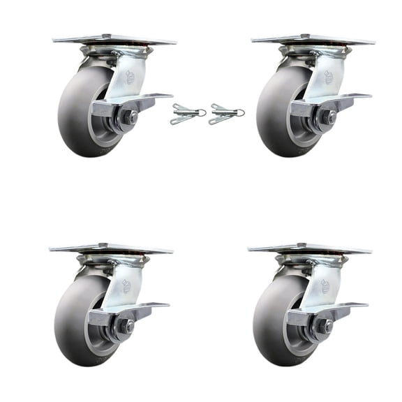 5 Inch Thermoplastic Caster Set with Roller Bearing 4 Brake and 2 Swivel Lock