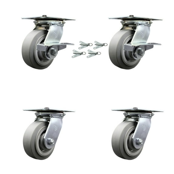 5 Inch Thermoplastic Caster Set with Roller Bearing 4 Swivel Lock and 2 Brake