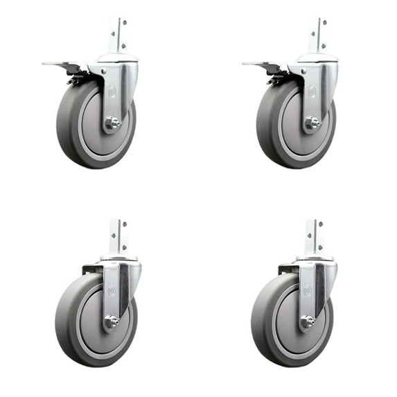 5 Inch Thermoplastic Rubber 3/4 Inch Square Stem Caster Set 2 Total Lock Brakes