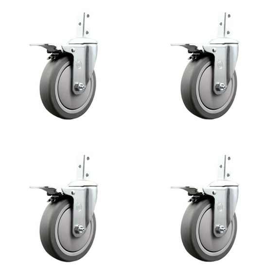 5 Inch Thermoplastic Rubber 7/8 Inch Square Stem Caster Set Total Lock Brake SCC