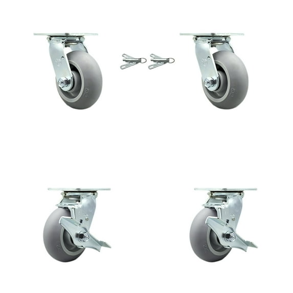 5 Inch Thermoplastic Rubber Caster Set with Ball Bearings 2 Swivel Lock 2 Brake