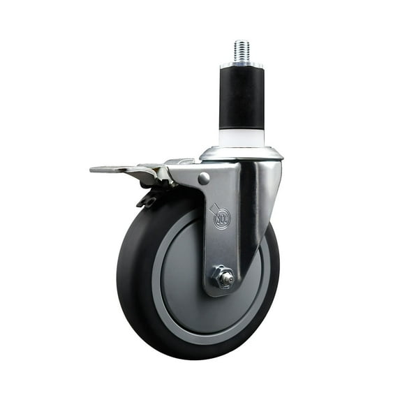 5 Inch Thermo Rubber Swivel 1-1/2 Inch Expanding Stem Caster Total Lock Brake