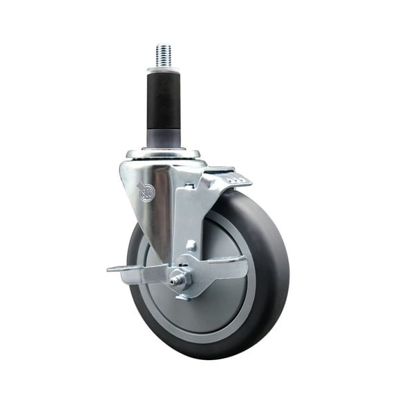 5 Inch Thermo Rubber Swivel 1-1/8 Inch Expanding Stem Caster with Brake