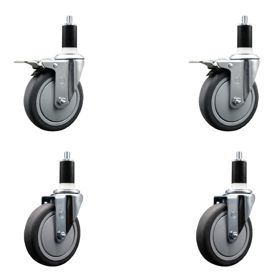 5 Inch Thermo Rubber Swivel 1-3/8 Inch Expanding Stem Caster Set 2 Brakes