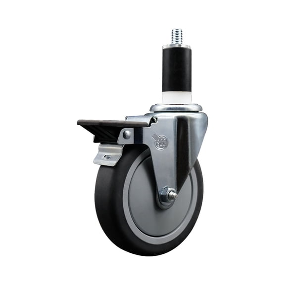 5 Inch Thermo Rubber Swivel 1-3/8 Inch Expanding Stem Caster with Brake