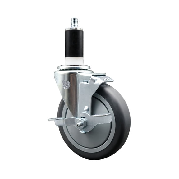 5 Inch Thermo Rubber Swivel 1-3/8 Inch Expanding Stem Caster with Brake