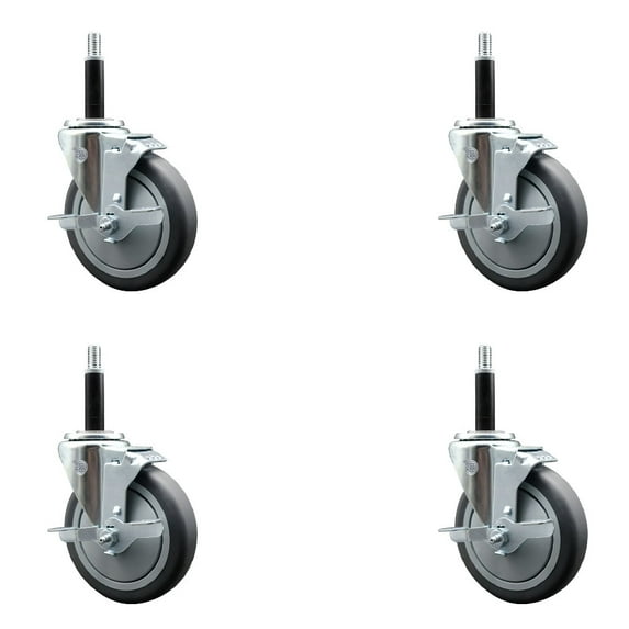 5 Inch Thermo Rubber Swivel 3/4 Inch Expanding Stem Caster Set with Brake