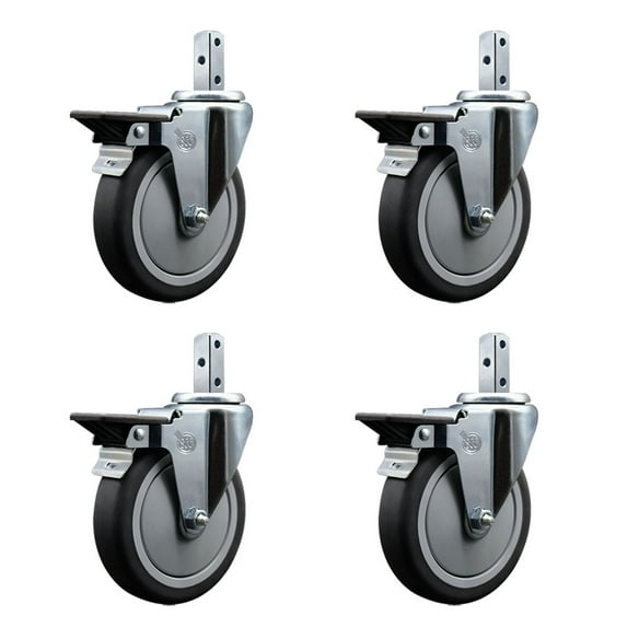 5 Inch Thermoplastic Rubber Swivel 3/4 Inch Square Stem Caster Set with Brake