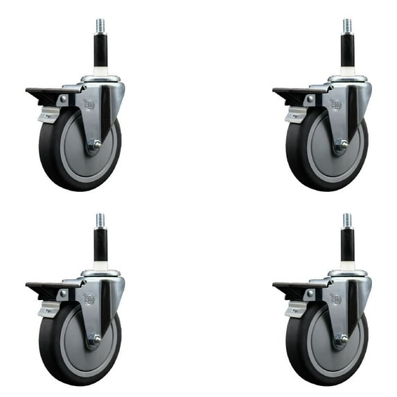 5 Inch Thermo Rubber Swivel 7/8 Inch Expanding Stem Caster Set with Brake