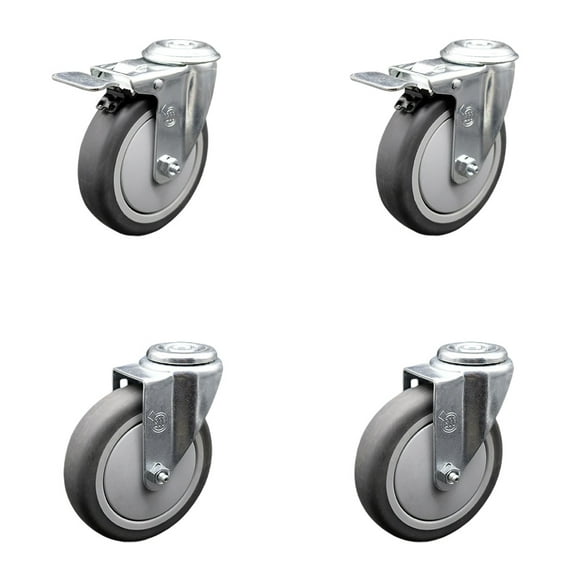 5 Inch Thermoplastic Rubber Swivel Bolt Hole Caster Set with 2 Total Lock Brake
