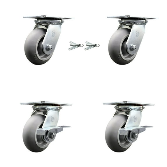 5 Inch Thermoplastic Rubber Swivel Caster Set 2 Swivel Locks 2 Brakes SCC