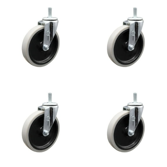 5 Inch Thermoplastic Rubber Wheel 1/2 Inch Threaded Stem Caster Set of 4 SCC