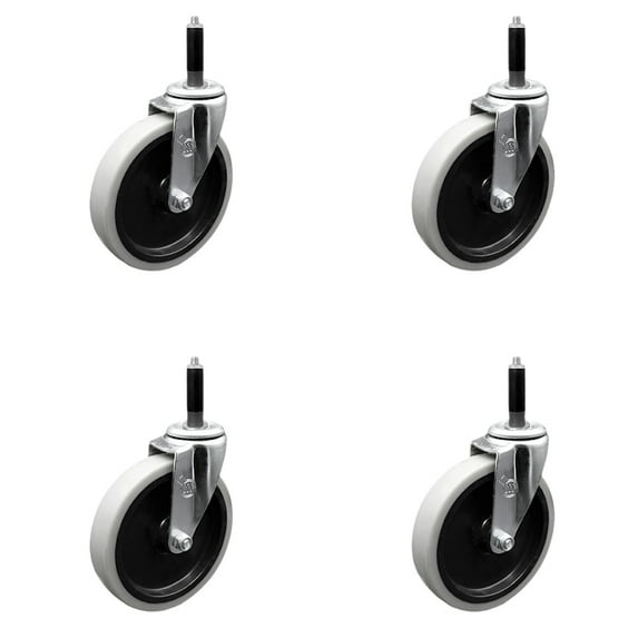 5 Inch Thermoplastic Rubber Wheel 3/5 Inch Expanding Stem Caster Set of 4 SCC