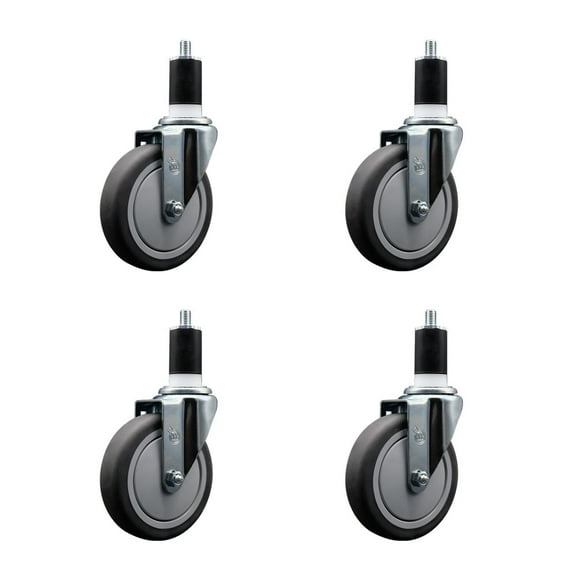 5 Inch Thermoplastic Rubber Wheel Swivel 1-1/2 Inch Expanding Stem Caster Set