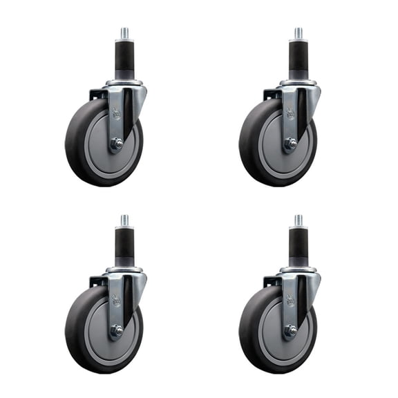 5 Inch Thermoplastic Rubber Wheel Swivel 1-1/4 Inch Expanding Stem Caster Set
