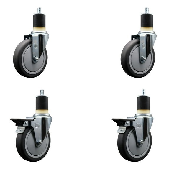 5 Inch Thermo Rubber Wheel Swivel 1-7/8 Inch Expanding Stem Caster Set 2 Brakes