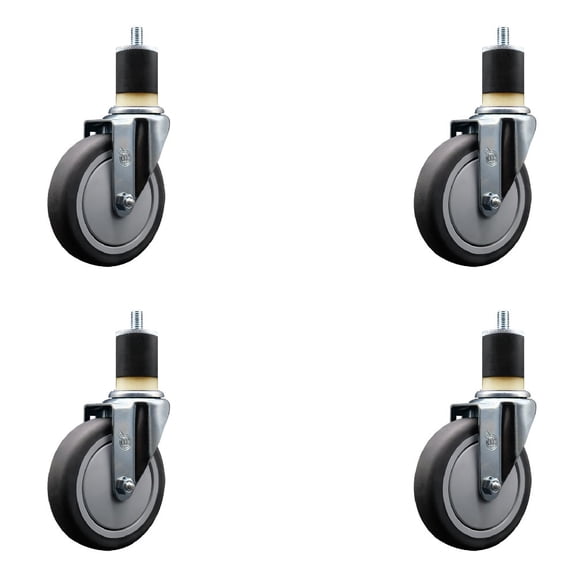 5 Inch Thermo Rubber Wheel Swivel 1-7/8 Inch Expanding Stem Caster Set