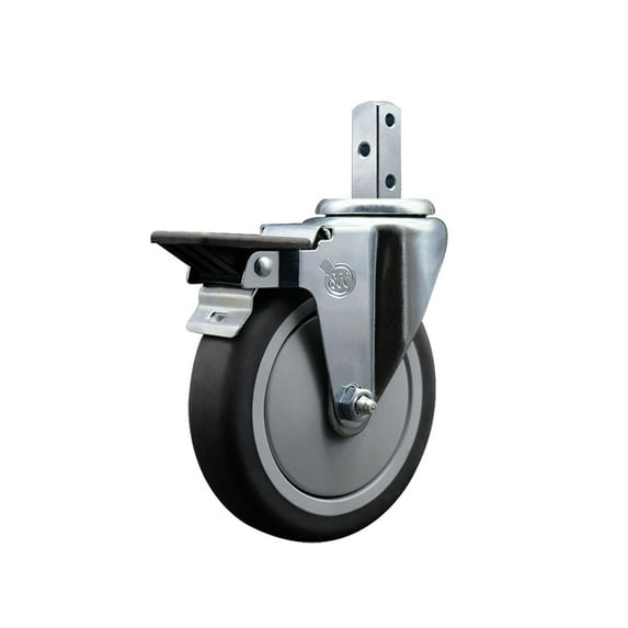 5 Inch Thermoplastic Rubber Wheel Swivel 3/4 Inch Square Stem Caster with Brake