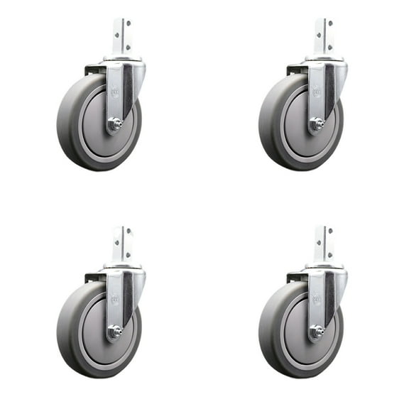 5 Inch Thermoplastic Rubber Wheel Swivel 7/8 Inch Square Stem Caster Set SCC
