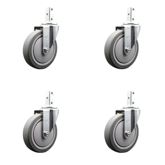 5 Inch Thermoplastic Rubber Wheel Swivel 7/8 Inch Square Stem Caster Set SCC