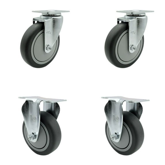 5 Inch Thermoplastic Rubber Wheel Swivel Top Plate Caster Set with 2 Rigid SCC