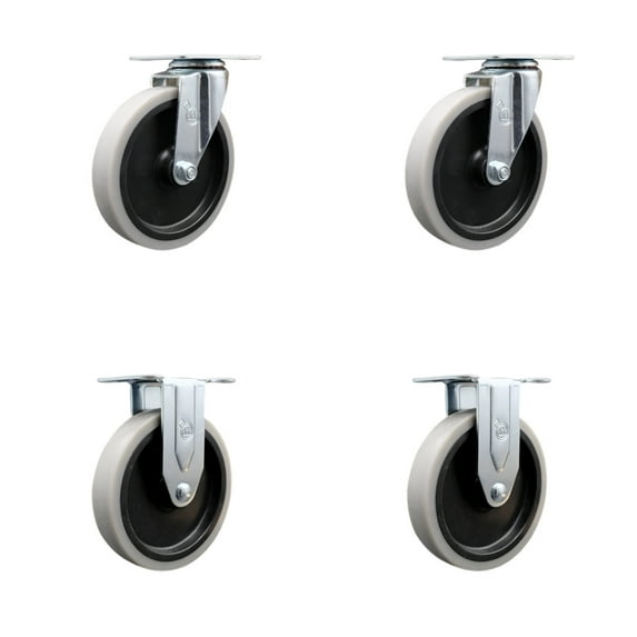 5 Inch Thermoplastic Wheel Top Plate Caster Set 2 Swivel 2 Rigid Service Caster