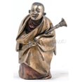 thumbnail image 1 of 5 Inch Tibetan Monk Rag Dung Instrument Polished Bronze Hue Figure, 1 of 1