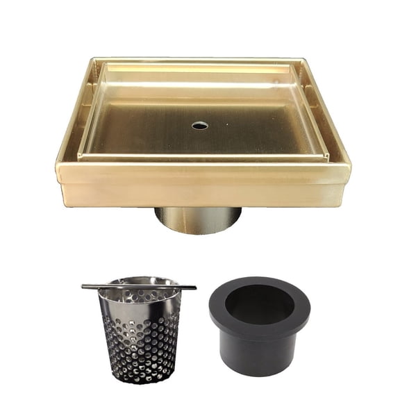 5 Inch Tile Insert Square Shower Drain with Hair Trap Set (4 Finishes)