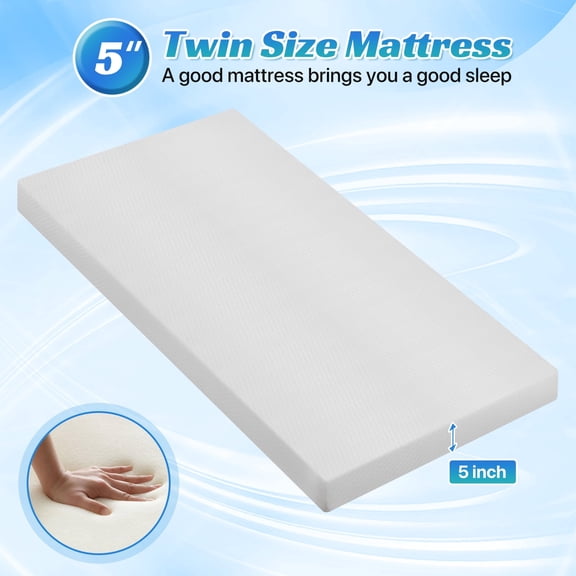5 Inch Twin Mattress, Gel Memory Foam Mattress for Kids&Adults, CertiPUR-US Certified, Medium Firm Mattress Bed-in-a-Box, (Twin Size,White )
