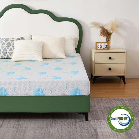 5 Inch Twin Mattress for Kids, Removable Washable Cover with Dolphin Pattern Cooling Memory Foam Medium Feel, Bed-in-a-Box