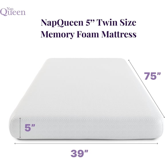 5 Inch Twin Memory Foam Mattress, Medium Feel, CertiPUR-US Certified, Bed in a Box, Breathable Soft Fabric Cover, White