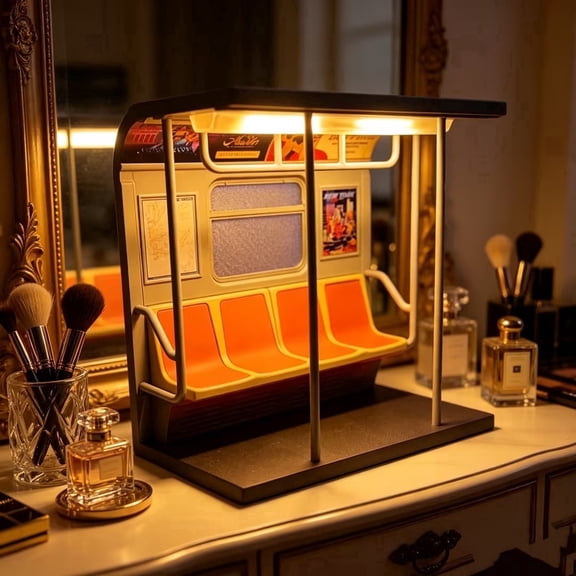 5 Inch USB Powered Subway Car Night Light, NYC Subways Train Lamp with Hidden Seat Button and 3 Interchangeable Posters for Desk Decor