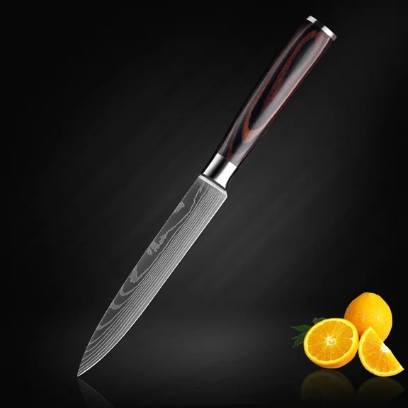 5 Inch Utility Knife Damascus Pattern Stainless Steel Kitchen Chef'S Knife Gift