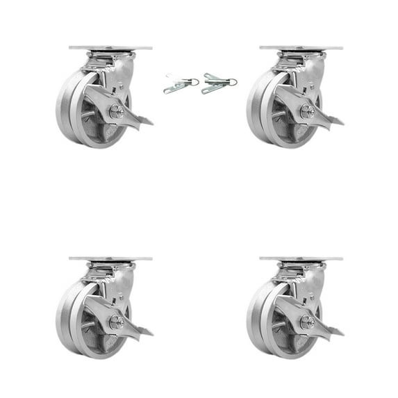 5 Inch V Groove Semi Steel Caster Set with Ball Bearings 4 Brake 2 Swivel Lock